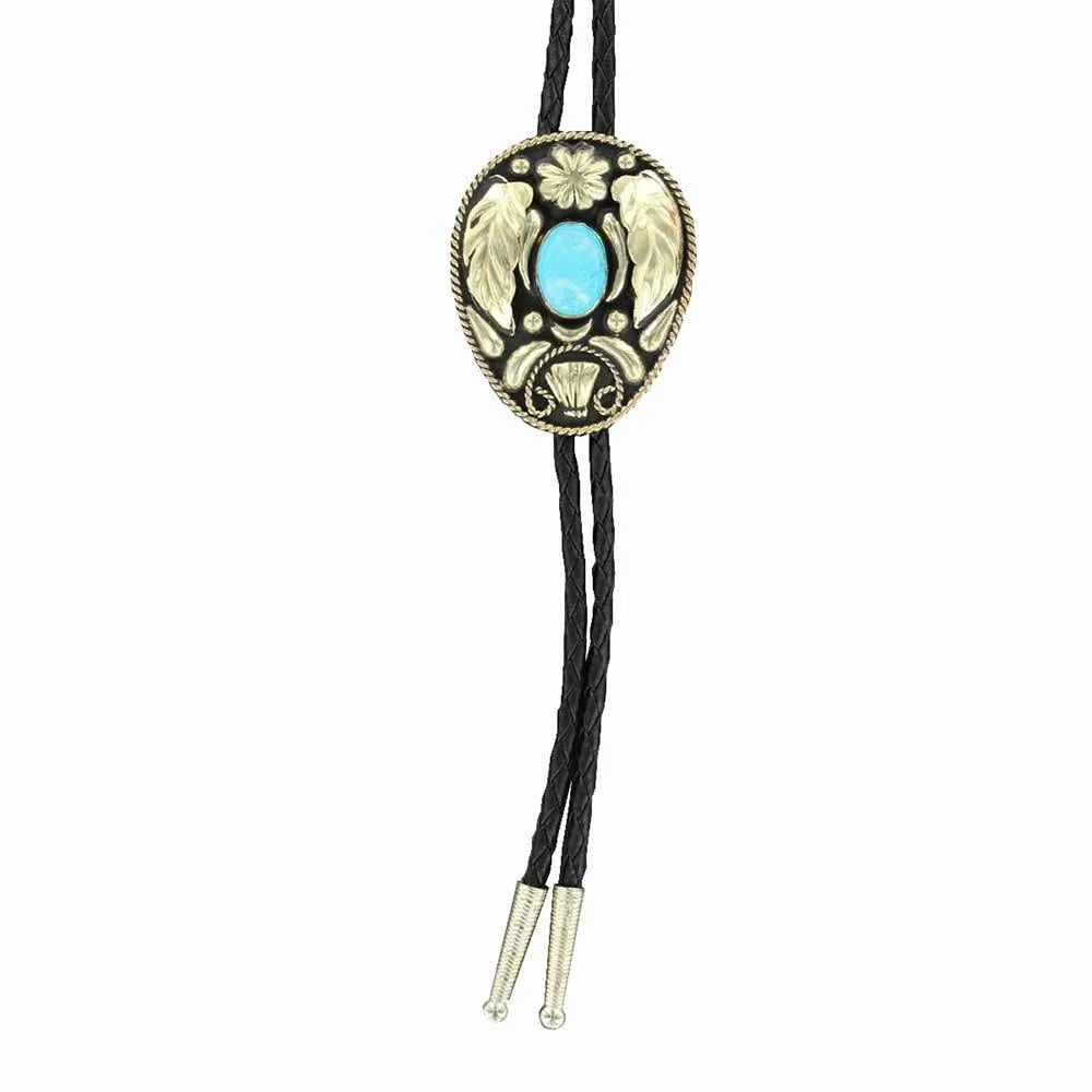 Bolo cravate Double S, feuille d'argent avec pierre turquoise (noir)