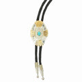 Pendentif Double S en argent avec rayons dorés et pierre turquoise - Bolo Tie