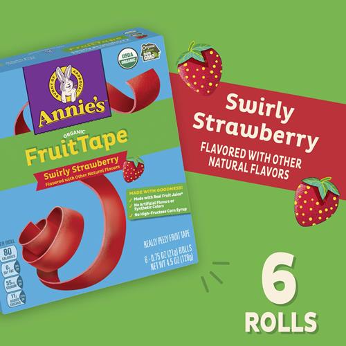 Rouleaux de fruits bio Annie's, fraise tourbillon, saveur fruits bio sans OGM, 6 rouleaux, 4,5 oz