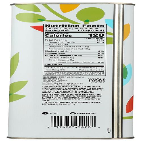 Huile d'olive extra vierge méditerranéenne Whole Foods Market, 101.4 oz liq.