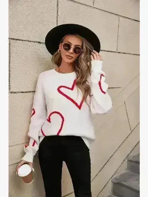 Pull Cœur Blanc & Rouge – Un style espiègle pour la Saint-Valentin