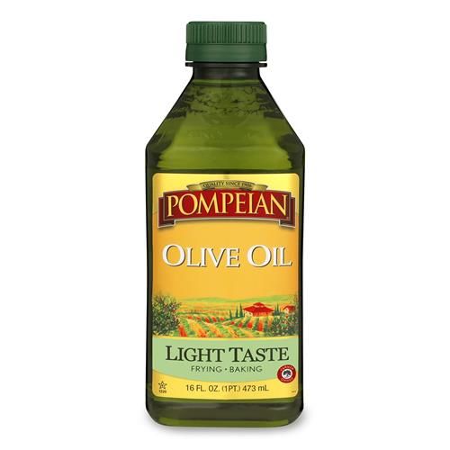 Huile d'olive Pompeian Goût léger, Saveur subtile, Parfaite pour la friture et la cuisson, Naturellement sans gluten, Non-allergène, Sans OGM, 473 ml