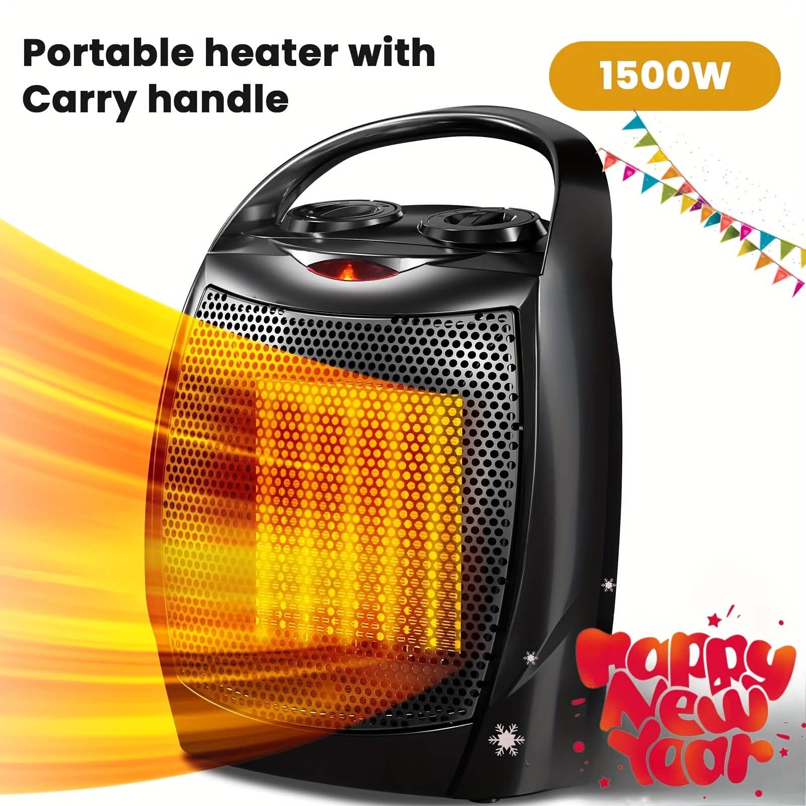 Chauffage d'appoint en céramique portable 1500W avec thermostat, protection de sécurité et poignée de transport