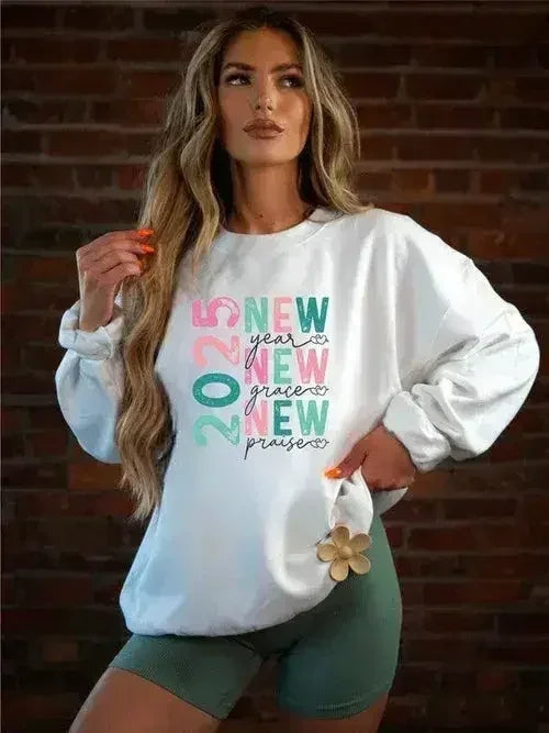 Sweat-shirt ras du cou graphique Nouvel An 2025