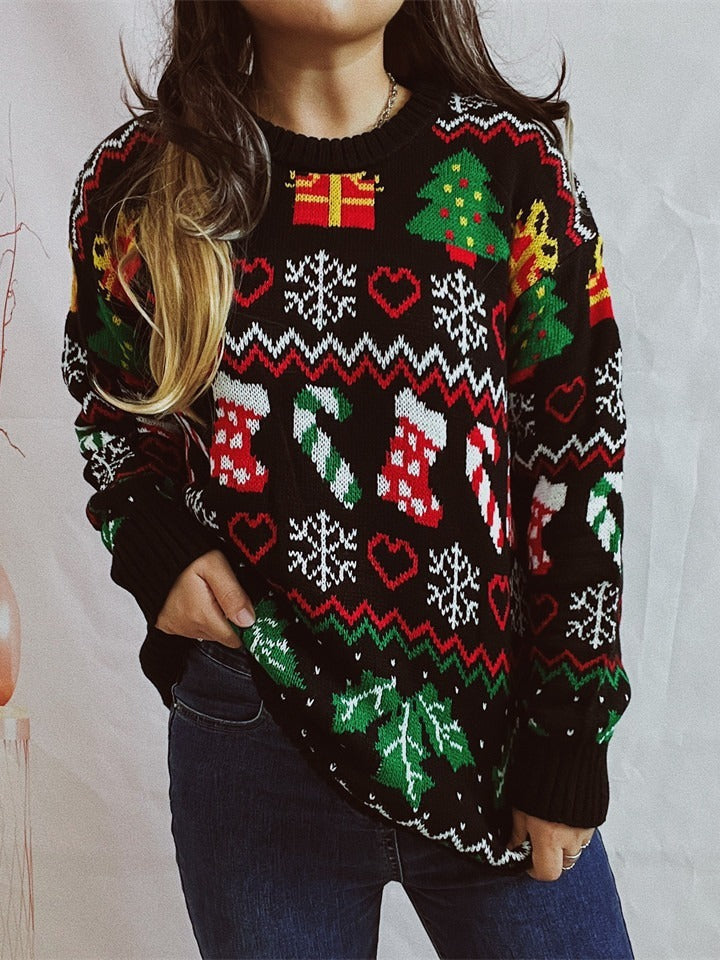 Pull ample et élégant à col rond et manches longues pour femme