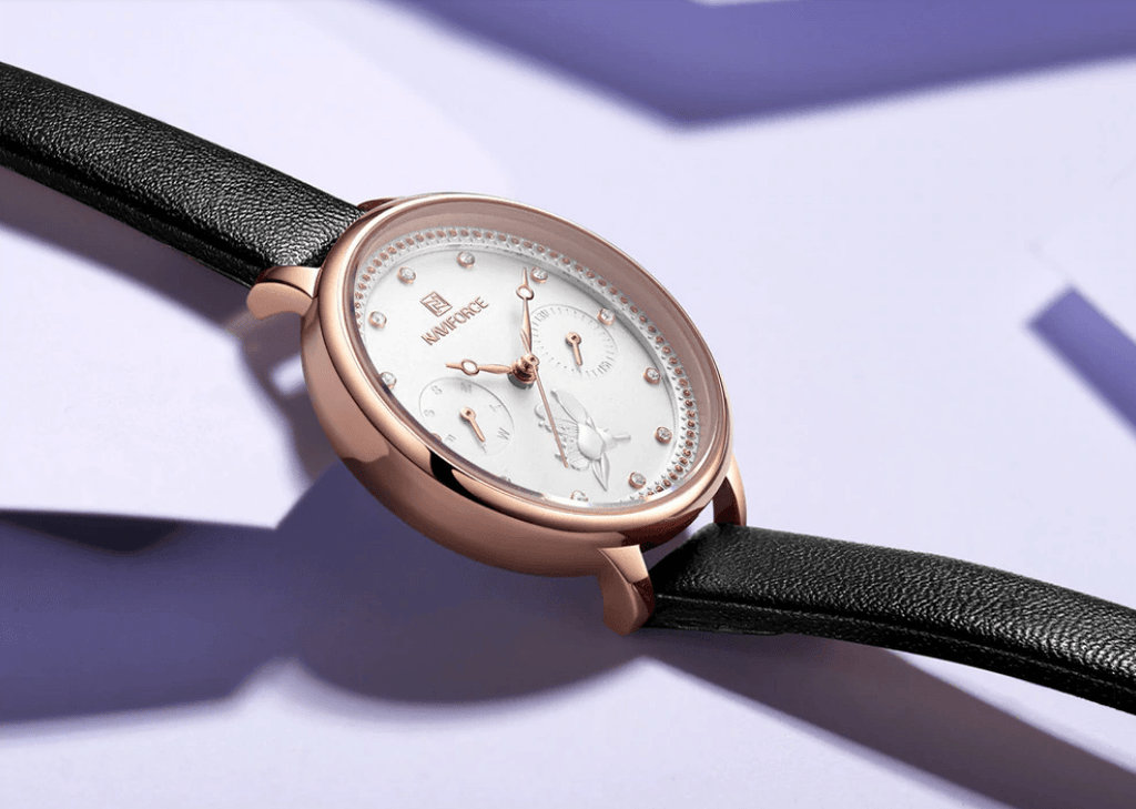 Montre de luxe élégante pour femme avec double zircon et deux chronomètres jour et date