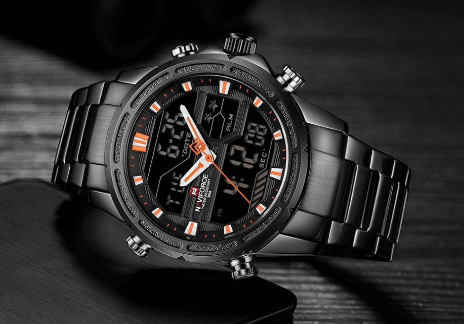 Montre-bracelet homme, Montres analogiques et numériques étanches multifonctions en acier inoxydable pour homme, Cadeau parfait