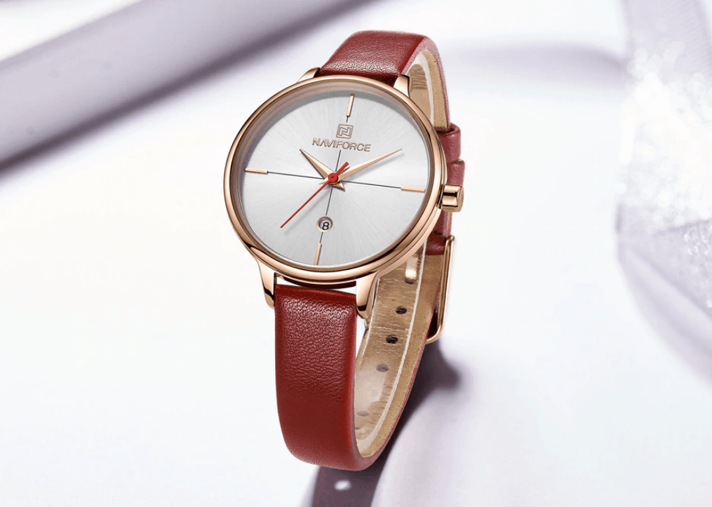 Montre de Luxe Femme avec Bracelets en Cuir Boîtier en Acier Brillant Verre Anti-rayures Design Unique Cadeau Parfait