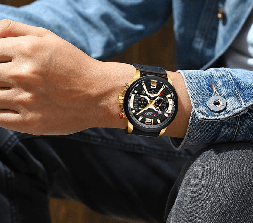 Montre Sport Homme Étanche Avec Bracelets en Cuir, Chronomètres et Grands Chiffres Détails Montres de Luxe Design Unique Excellent Cadeau