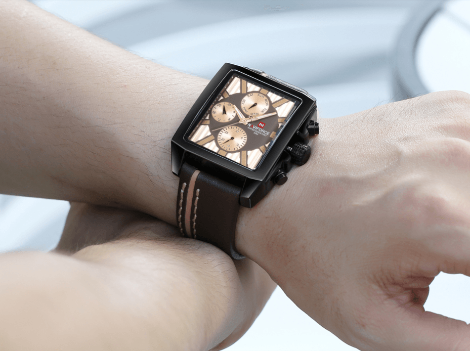 Montre homme étanche avec bracelet en cuir et chronomètres Style rétro Forme unique Excellent cadeau