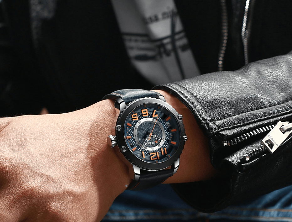 Montre Sport Étanche Homme Avec Bracelets en Cuir et Grands Chiffres Détails Design Unique Cadeau Parfait