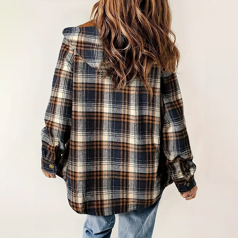 Veste boutonnée à manches longues à carreaux pour femme