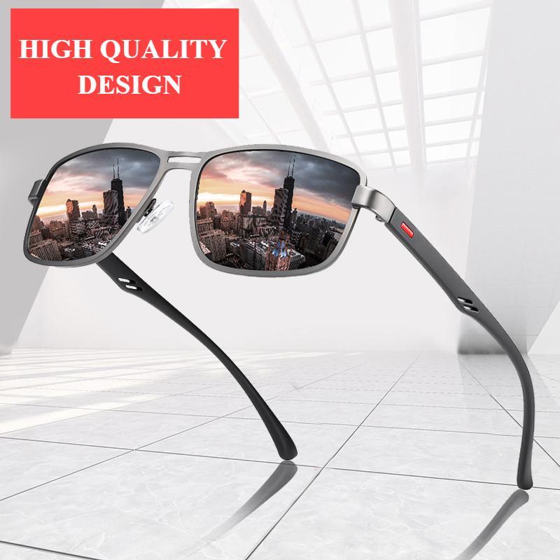 Lunettes de soleil élégantes polarisées de luxe NEUVES pour hommes, monture métallique carrée polarisée UV400