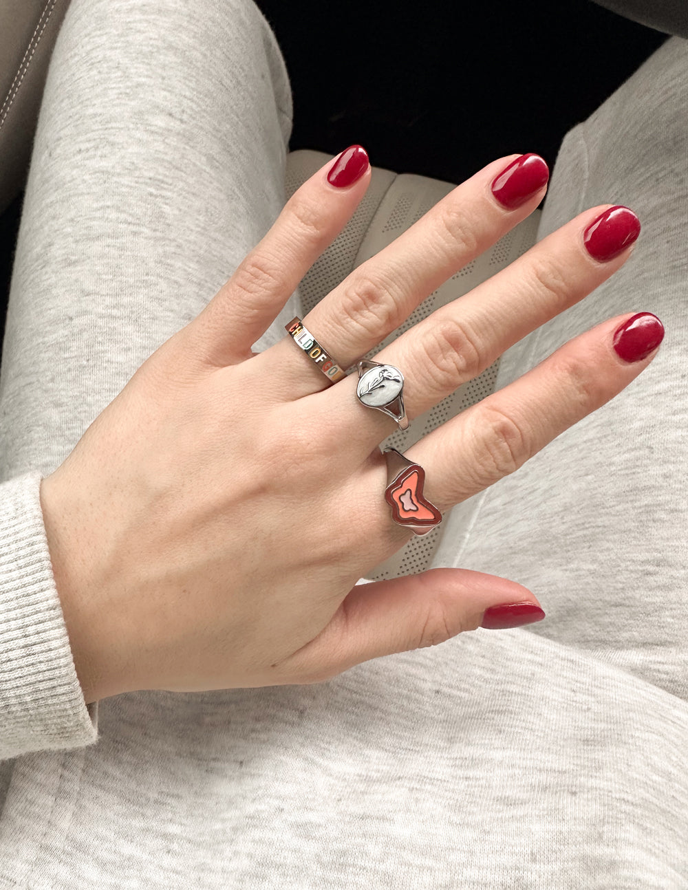 Bague papillon en argent émaillé rose
