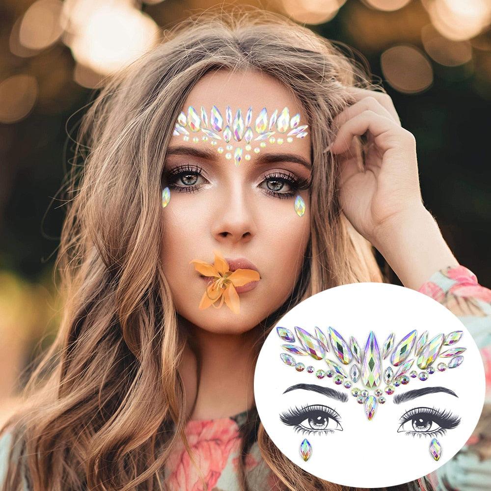 23 Ensembles de Bijoux Autocollants pour Visage, Paillettes, Tatouages Temporaires pour Fêtes, Maquillage, Pierres Précieuses en Cristal pour Femmes