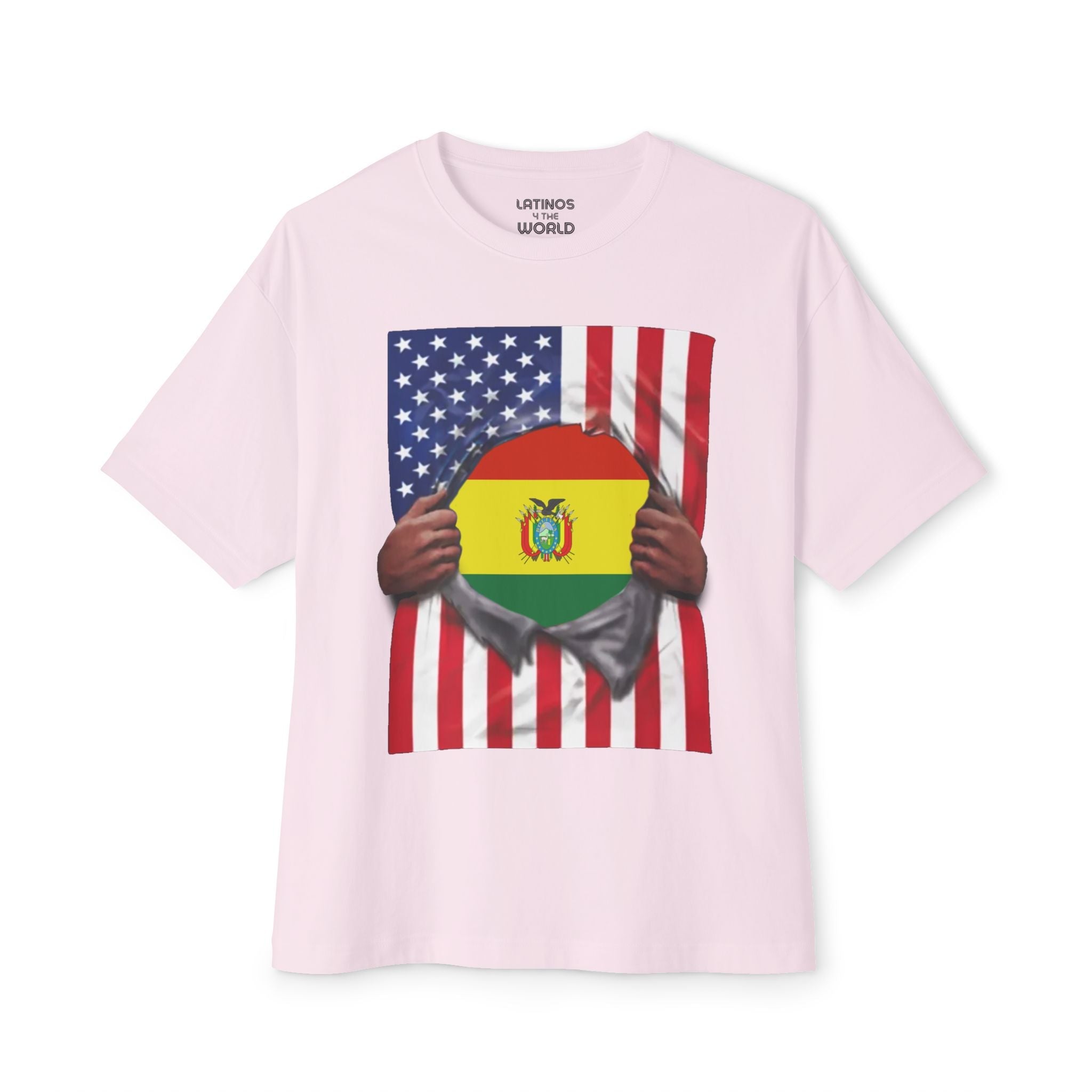 T-shirt Bolivie Drapeau + USA Drapeau Fierté | Drapeau Bolivien + Américain Déchiré 4 Juillet | T-shirts Latino Drôles Viraux | Unisexe - 4 Couleurs