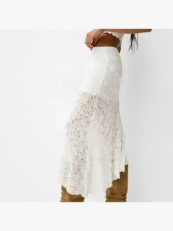 Jupe Midi en Dentelle – Élégance Fleurie avec Taille Élastiquée