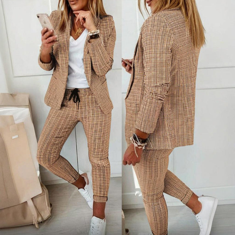 Ensemble tailleur deux pièces à carreaux pour femme