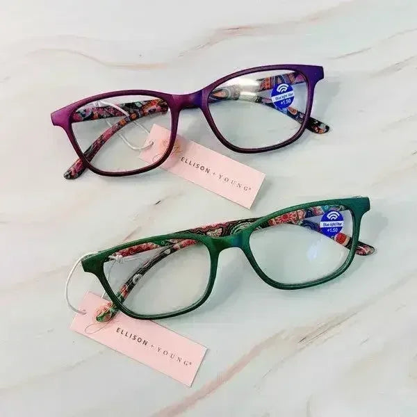Lunettes de lecture bleues claires à motif cachemire
