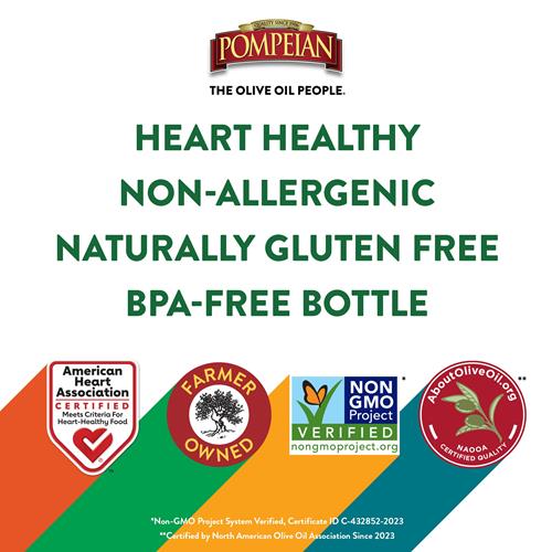 Huile d'olive Pompei « Made Easy » pour sauter, cuisson à la poêle, parfaite pour faire revenir des aliments tels que les légumes et les sautés, certifiée par l'American Heart Association, non-allergène, sans OGM, 473 ml (lot de 1) -