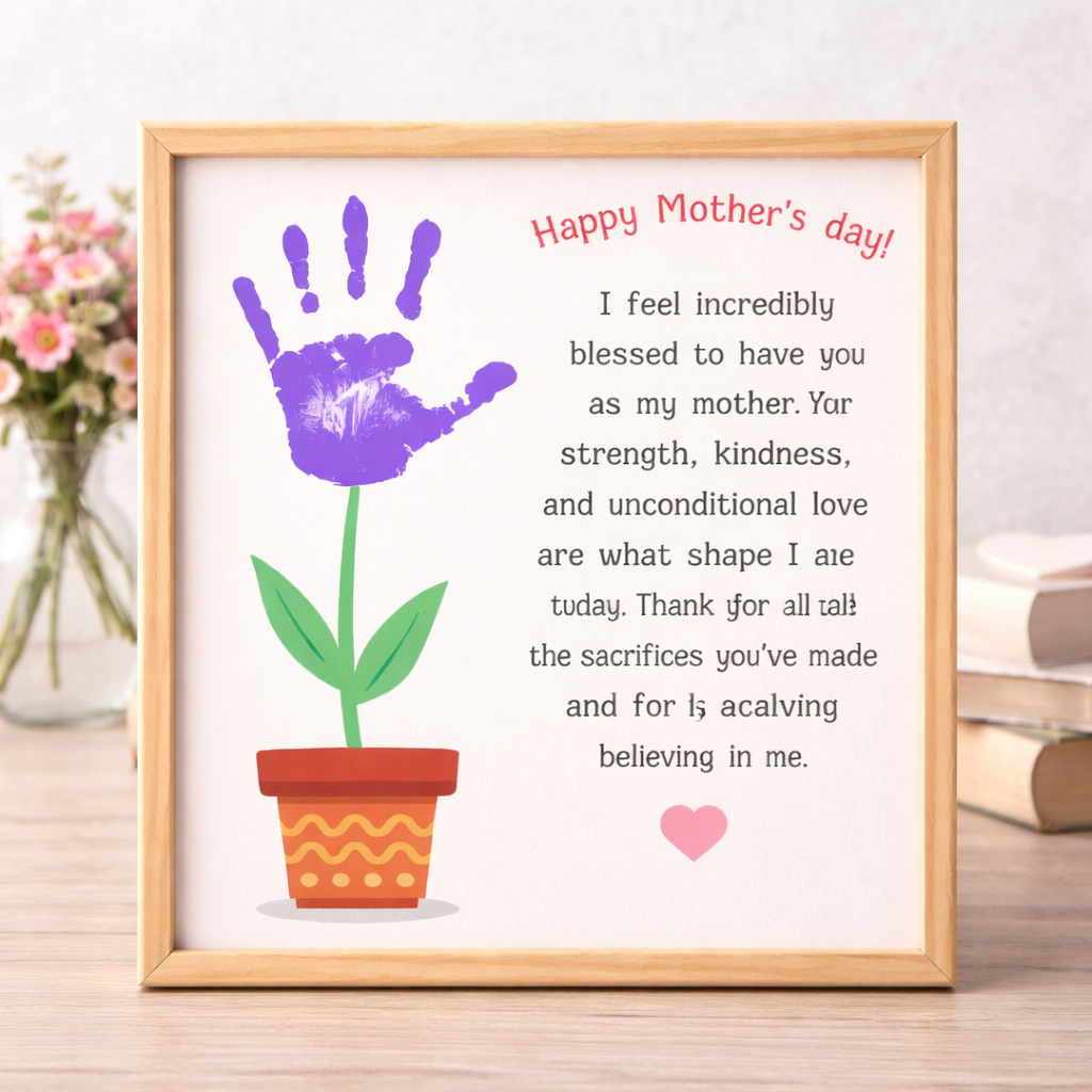 Cadeau imprimable de fleur empreinte de main pour la fête des mères | Bricolage artistique souvenir pour enfants | Cadeau instantané pour maman | Activité préscolaire | Modèle d'empreinte de main