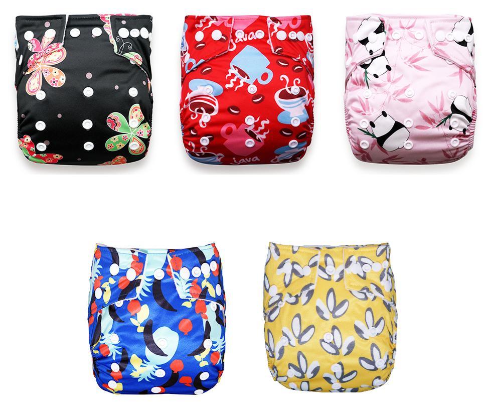 Couches imprimées de luxe modernes pour bébé, lot de 5, couches lavables de bonne qualité avec poche pour enfants