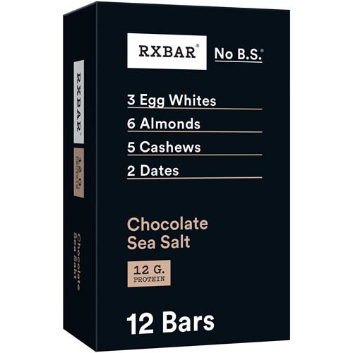 Barres protéinées Rxbar, collation protéinée, barres collation, chocolat et sel marin, boîte de 624g (12 barres)