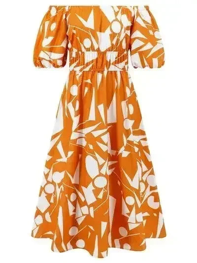 Robe imprimée à épaules dénudées et manches ballon