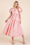 Robe mi-longue babydoll étagée à manches bouffantes et volants – Robe mi-longue babydoll légère, adorable, élégante, féminine et tendance avec volants et manches bouffantes