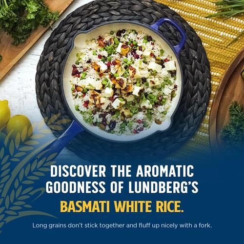 Riz Basmati Lundberg, riz blanc biologique à grains longs - non collant, moelleux, noisette, riz aromatique, alimentation végétalienne, repas sains, riz sans gluten cultivé en Californie, 64 oz
