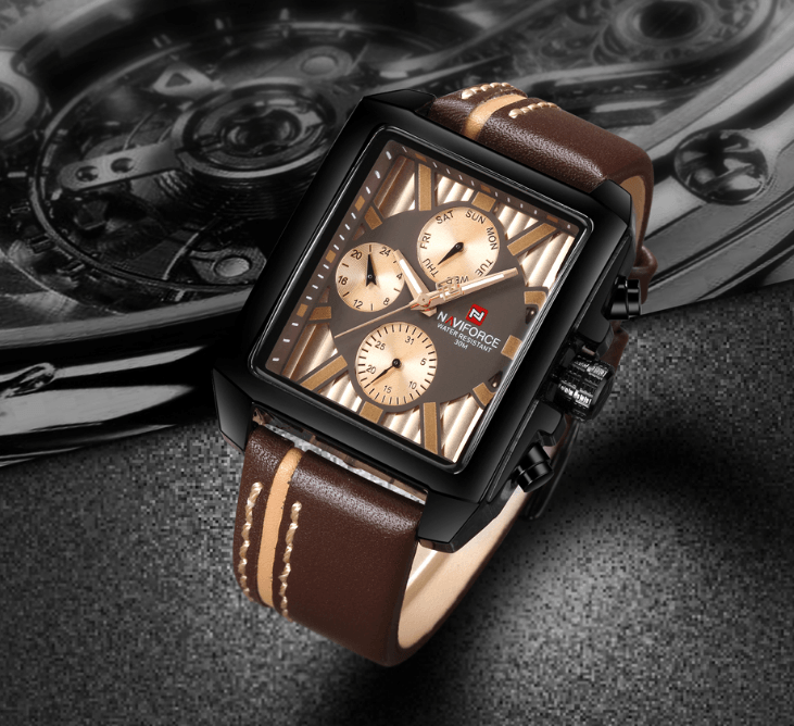 Montre homme étanche avec bracelet en cuir et chronomètres Style rétro Forme unique Excellent cadeau