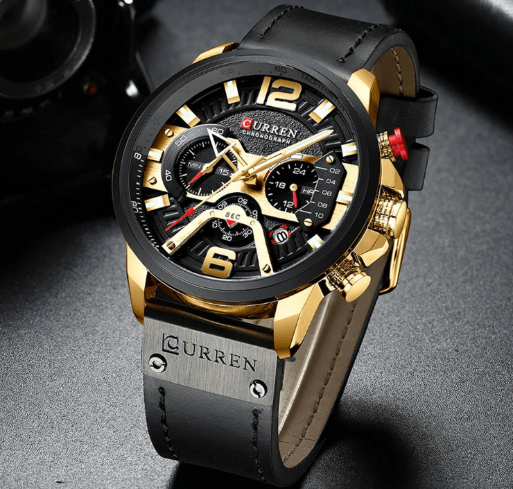 Montre Sport Homme Étanche Avec Bracelets en Cuir, Chronomètres et Grands Chiffres Détails Montres de Luxe Design Unique Excellent Cadeau