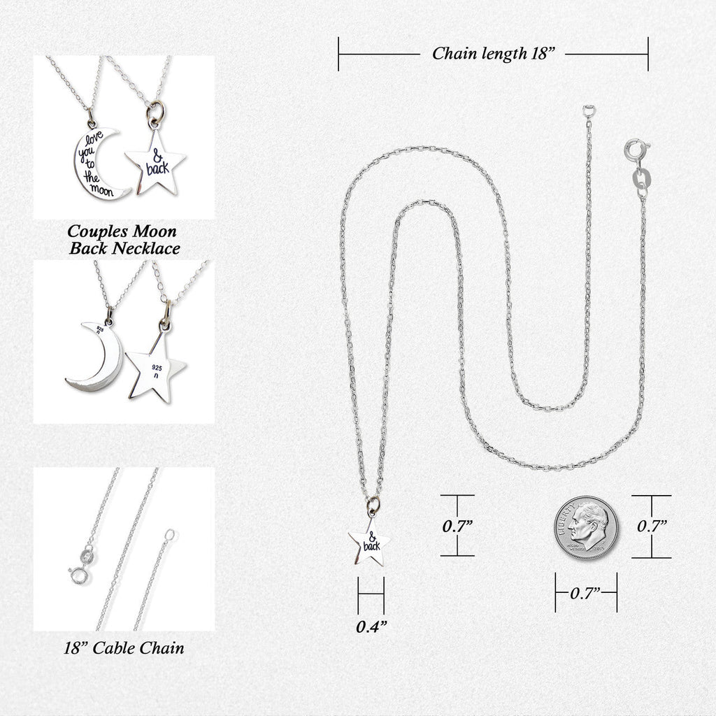 Ensemble de colliers en argent sterling « Je t'aime à la folie » – Lune et étoile sur chaînes de 45 cm