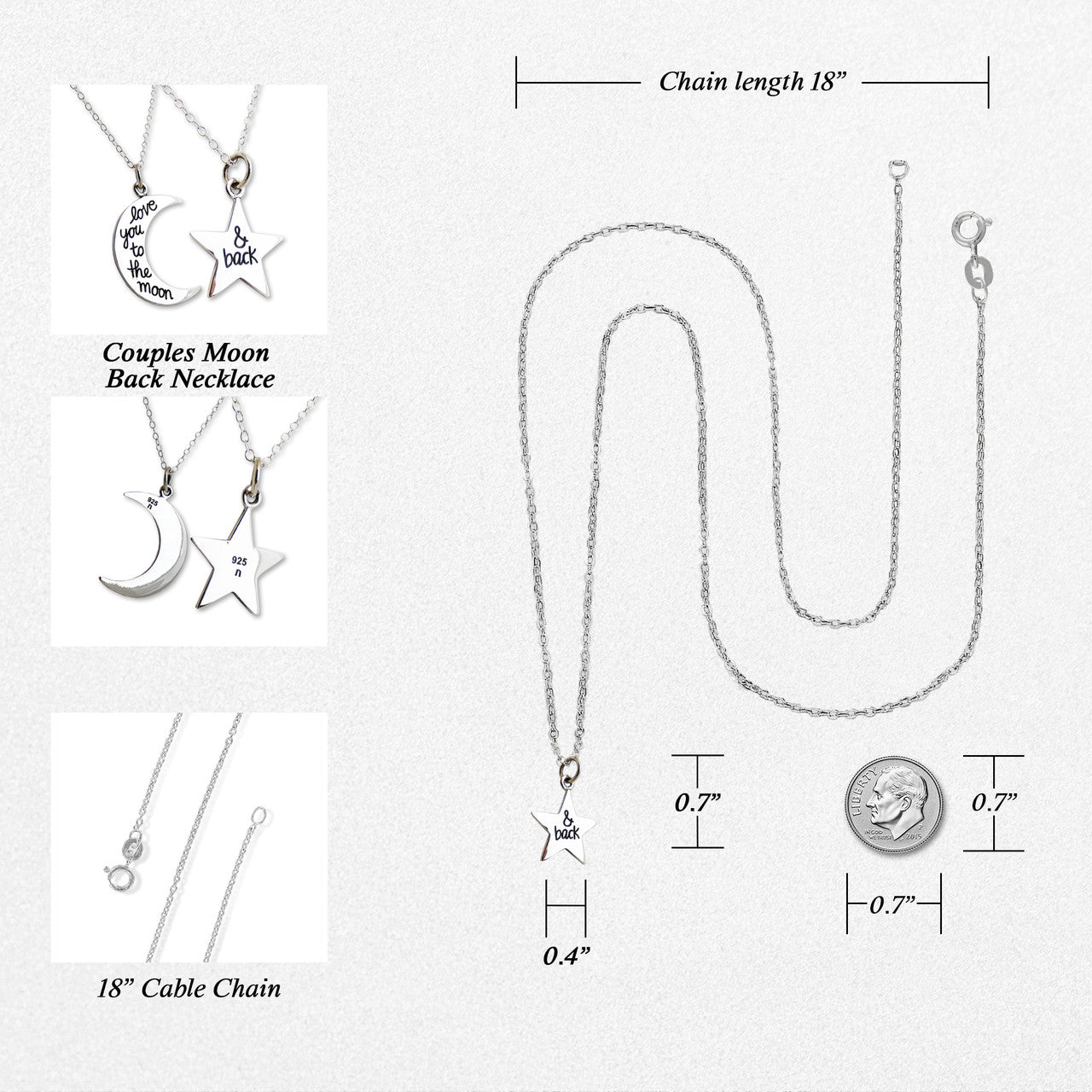 Ensemble de colliers en argent sterling « Je t'aime à la folie » – Lune et étoile sur chaînes de 45 cm