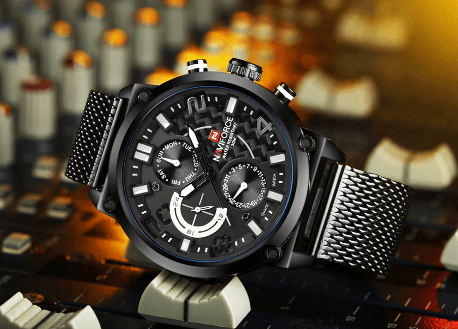 Montres à Quartz Analogiques Multifonctions pour Hommes, Étanche avec Bracelet en Maille d'Acier Inoxydable, Excellent Design, Cadeau Parfait