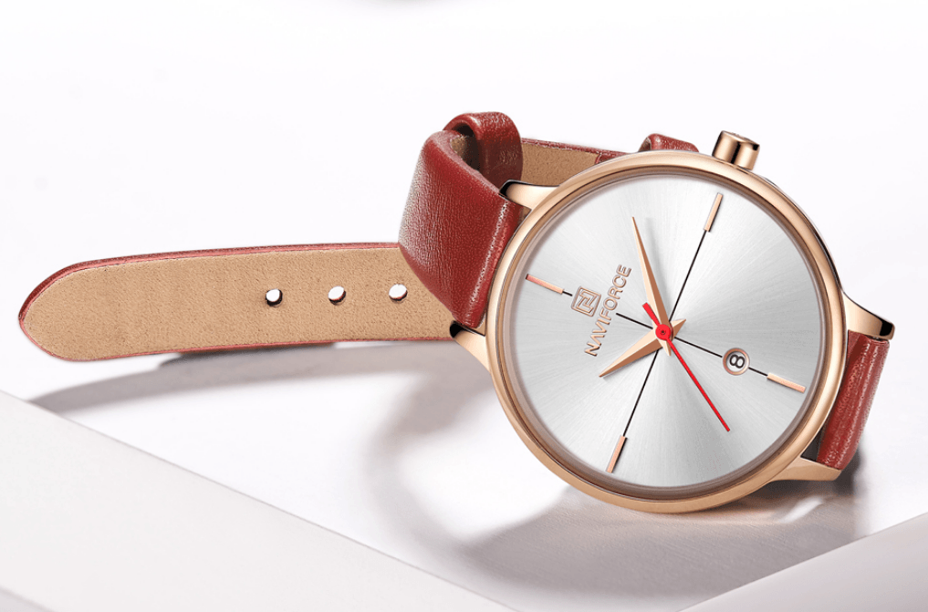 Montre de Luxe Femme avec Bracelets en Cuir Boîtier en Acier Brillant Verre Anti-rayures Design Unique Cadeau Parfait