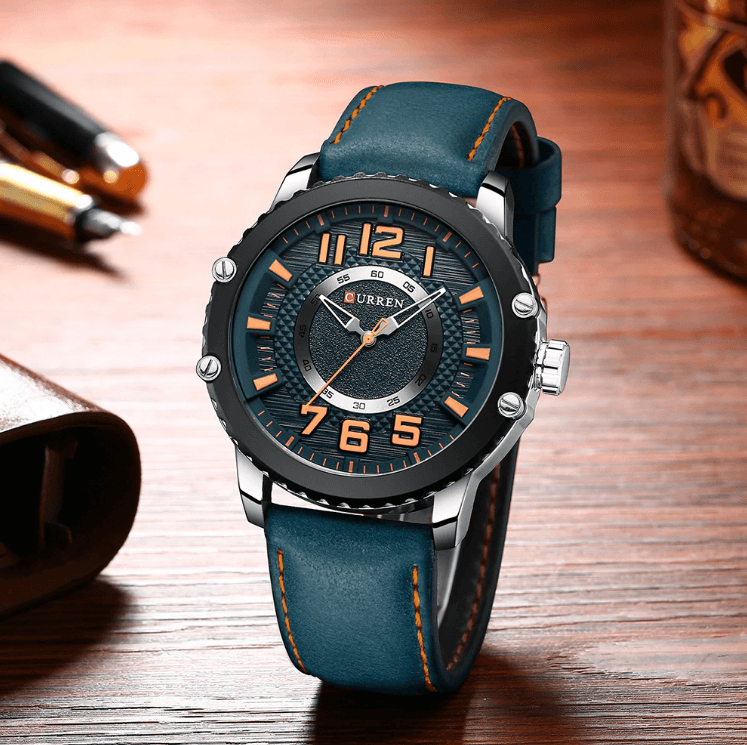 Montre Sport Étanche Homme Avec Bracelets en Cuir et Grands Chiffres Détails Design Unique Cadeau Parfait