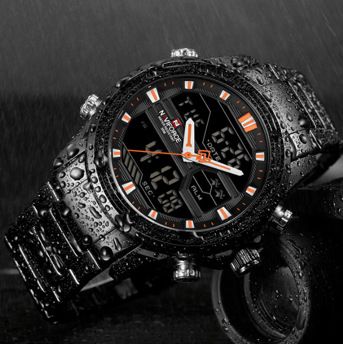 Montre-bracelet homme, Montres analogiques et numériques étanches multifonctions en acier inoxydable pour homme, Cadeau parfait
