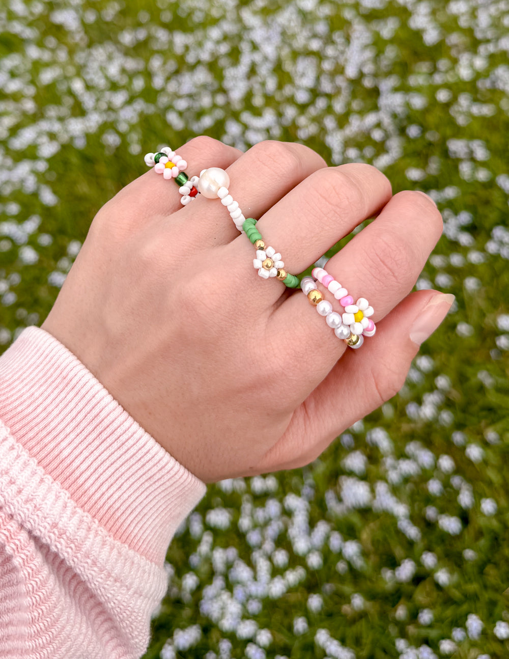 Ensemble de bagues perlées Jardin