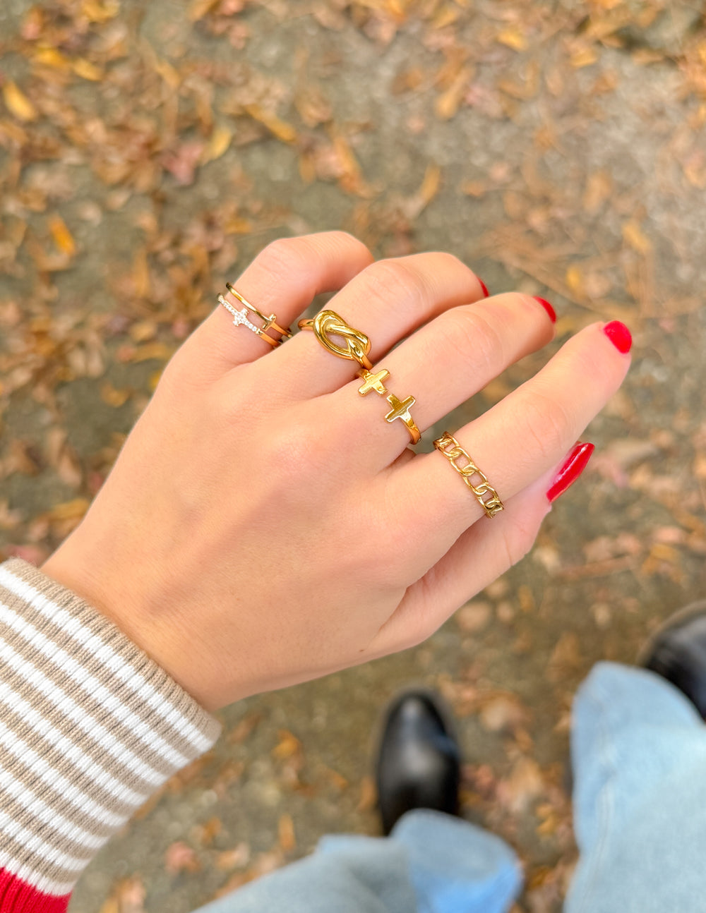 Bague Croix Superposée avec Gemme