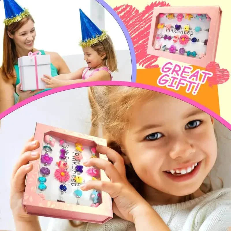 24 adorables bagues pour petite fille en forme de mouton rose