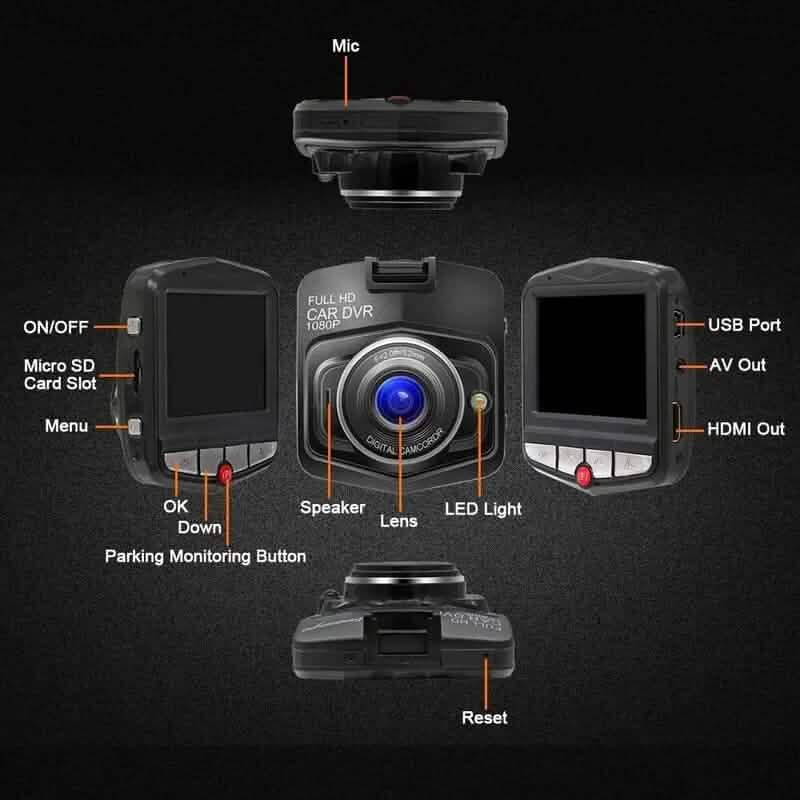 Dashcam full HD 1080p noire de 2,4 pouces