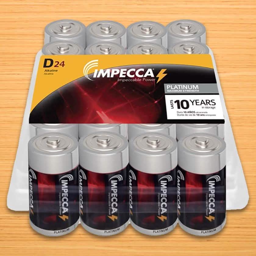 Paquet de 24 : Piles alcalines D LR20 Impecca Platinum