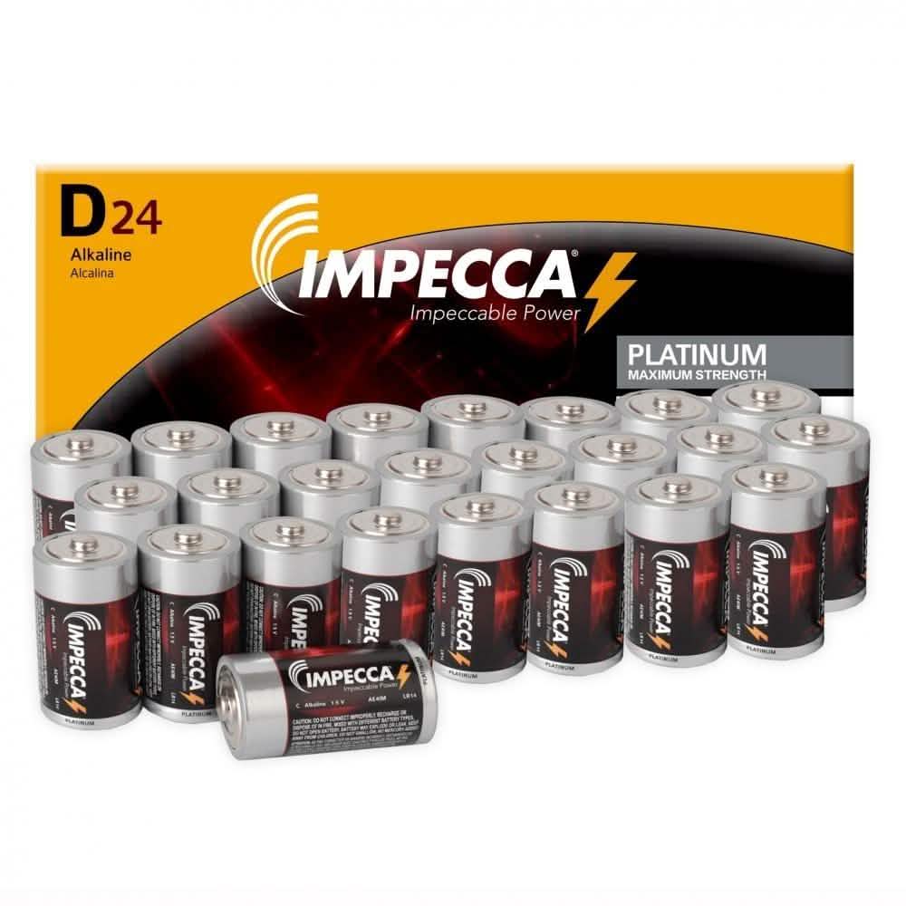 Paquet de 24 : Piles alcalines D LR20 Impecca Platinum