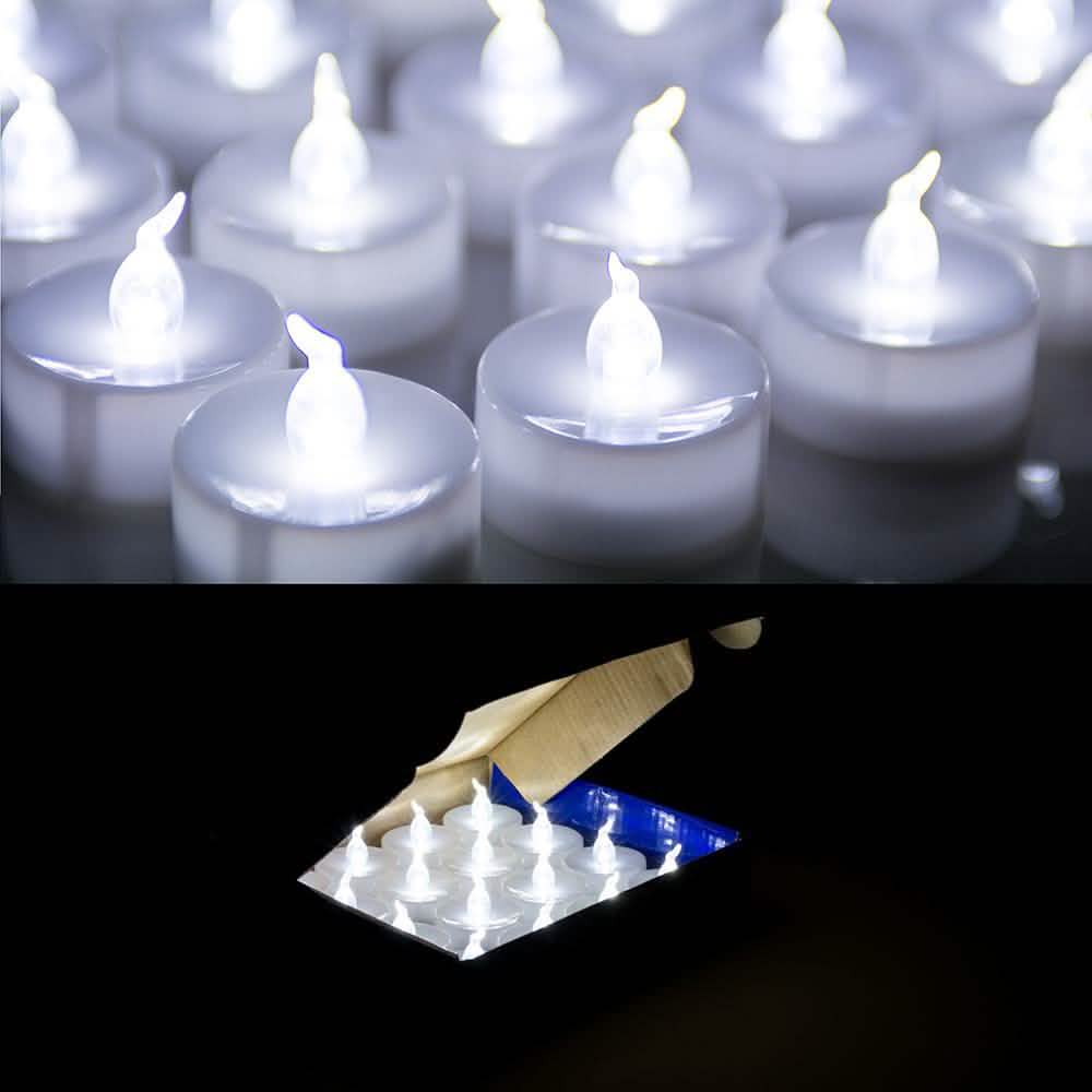 Lot de 24 : Bougies LED chauffe-plat blanches à piles, sans flamme et sans fumée, avec minuteur