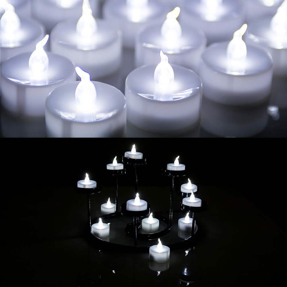 Lot de 24 : Bougies LED chauffe-plat blanches à piles, sans flamme et sans fumée, avec minuteur
