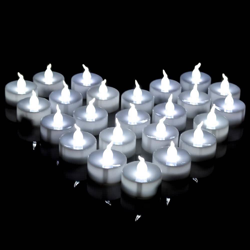 Lot de 24 : Bougies LED chauffe-plat blanches à piles, sans flamme et sans fumée, avec minuteur
