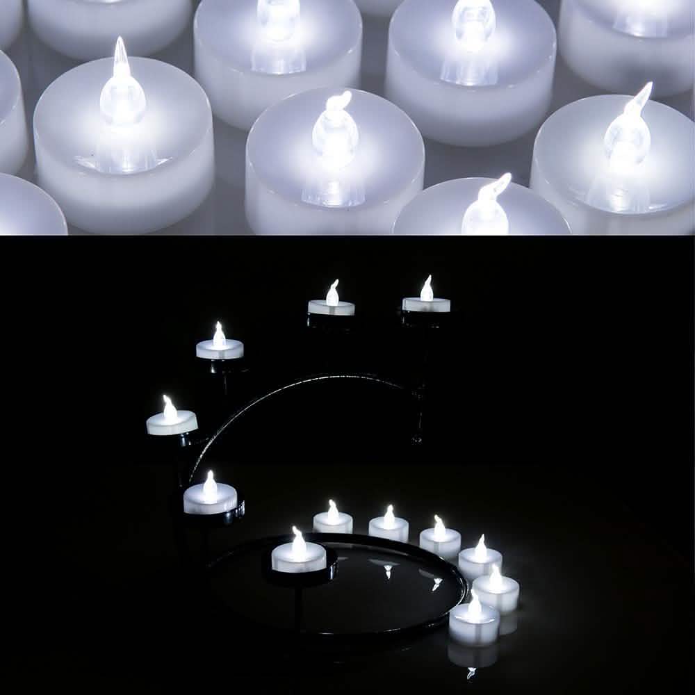 Lot de 24 : Bougies LED chauffe-plat blanches à piles, sans flamme et sans fumée, avec minuteur