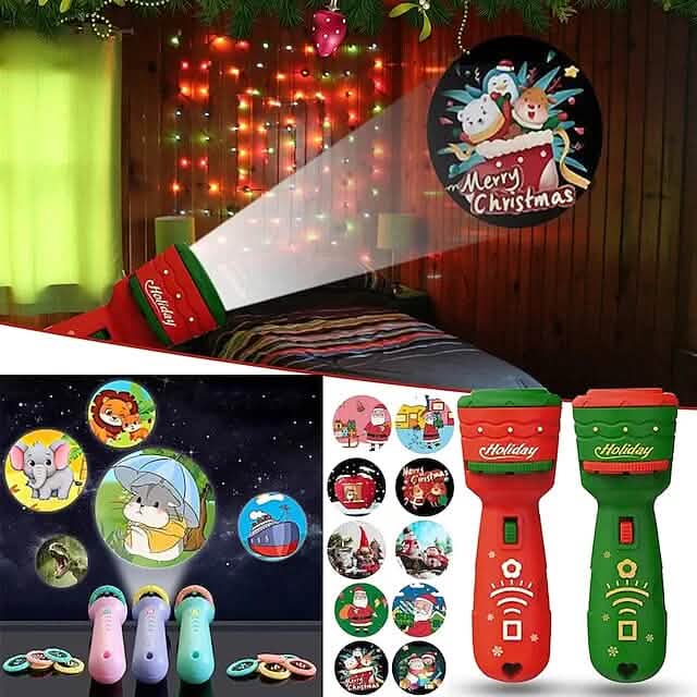 Lampe de projection de Noël 24 motifs avec lampe de poche