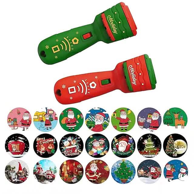 Lampe de projection de Noël 24 motifs avec lampe de poche